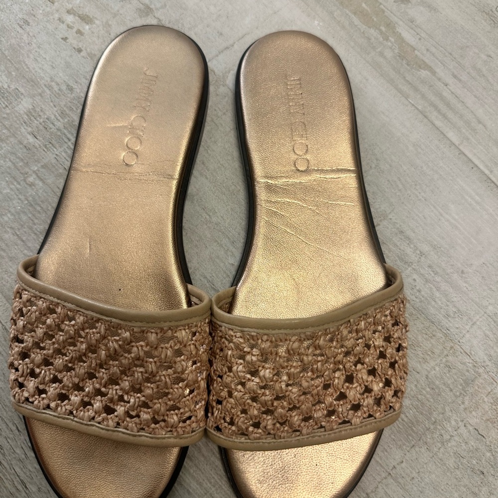 Jimmy Choo Metallic Woven Slide Sandals